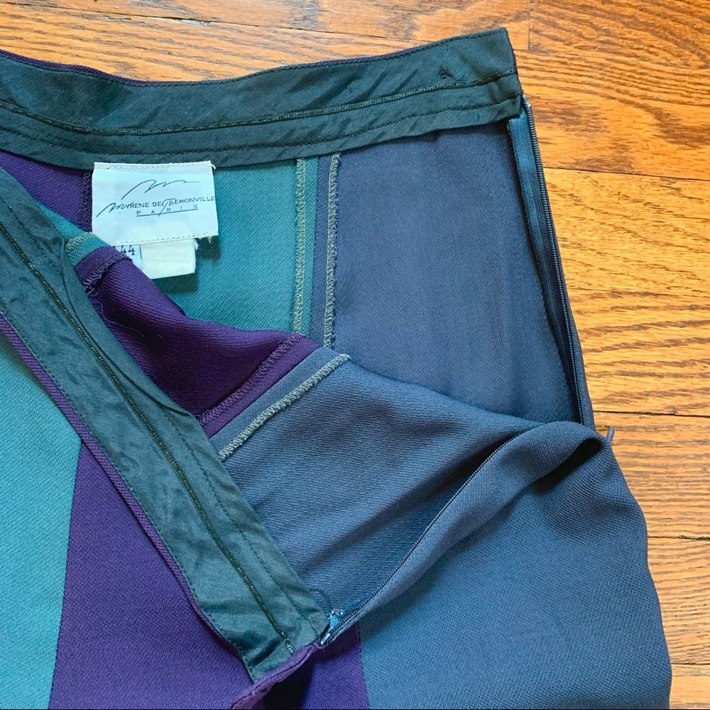 Vintage 90s Myrene de Premonville Paris Wool Colorblock 2 Piece Pant Suit - Picture 9 of 16